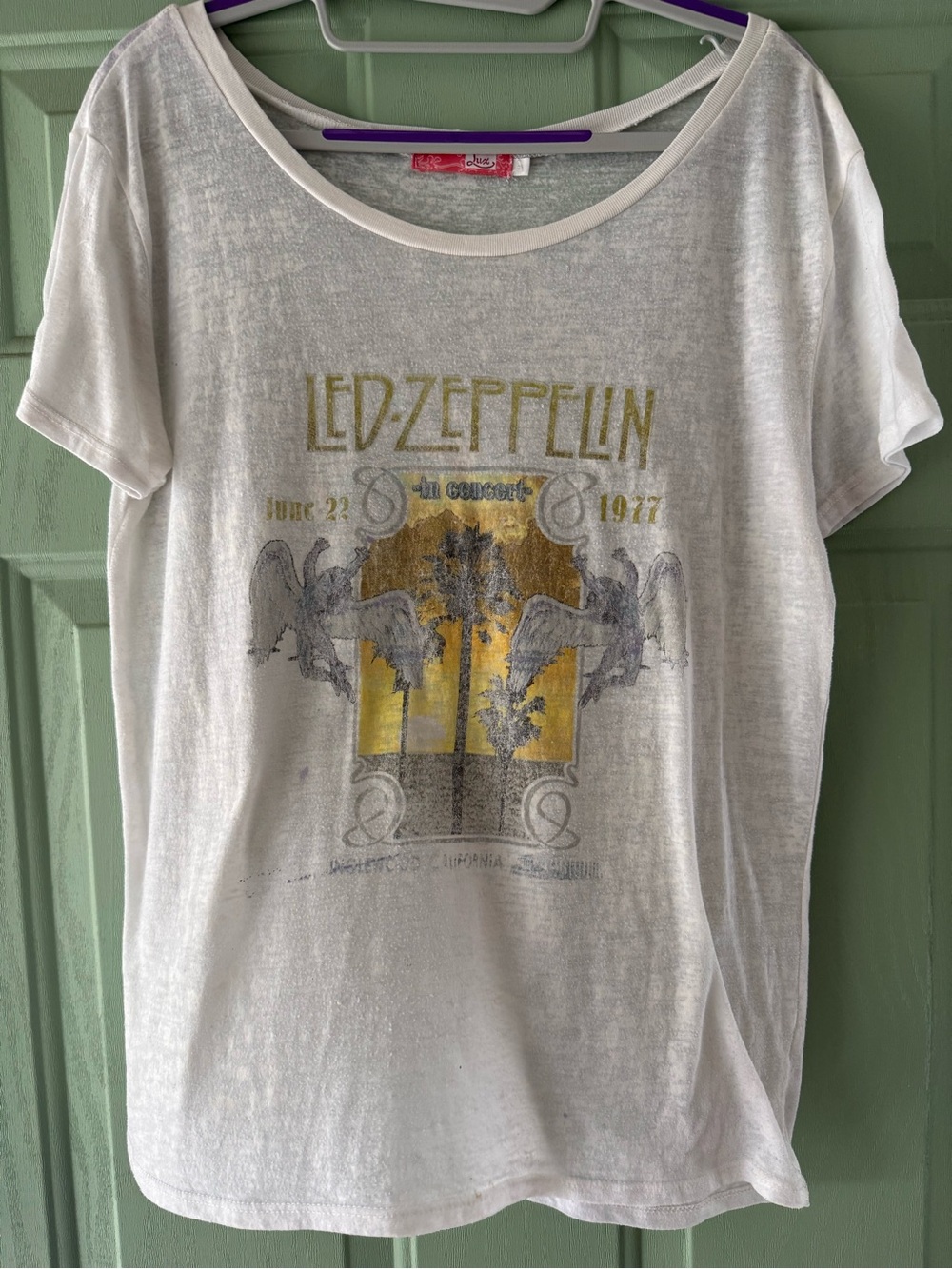 Lux White Tee with Gold and Gray Led Zeppelin Graphic